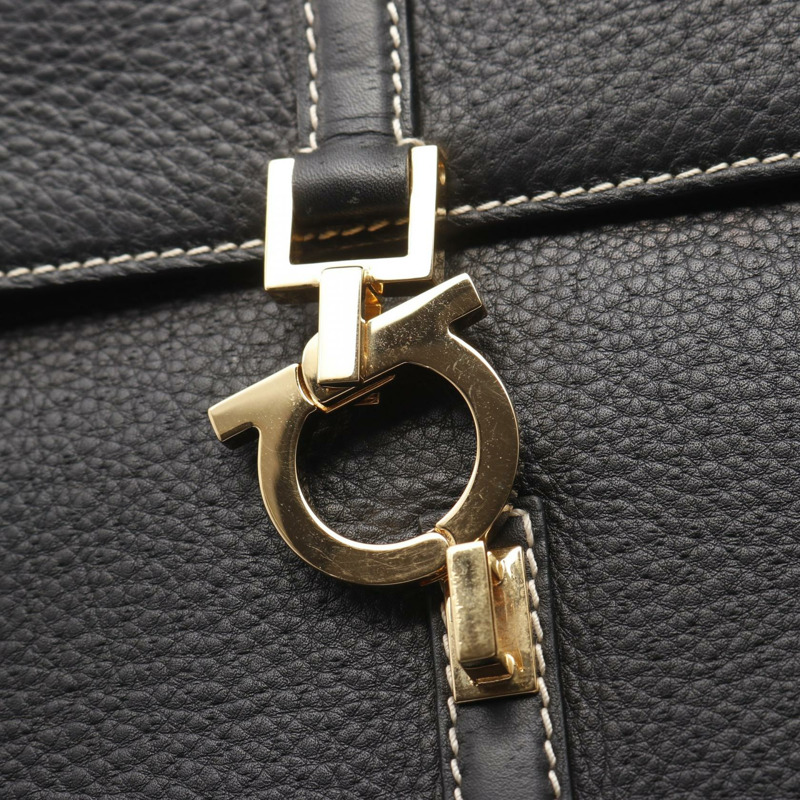 Salvatore Ferragamo Gancini 肩背包 21 2420 黑色皮革 二手 女士-5