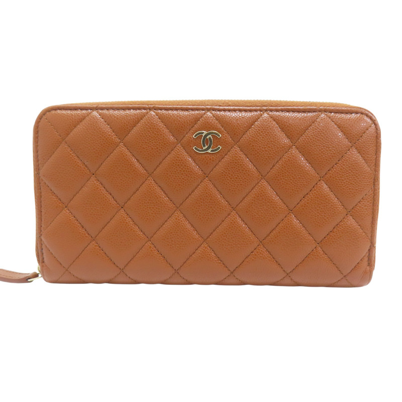 棕色 菱格紋 荔枝牛皮 拉鍊長夾【CHANEL 香奈兒】-0