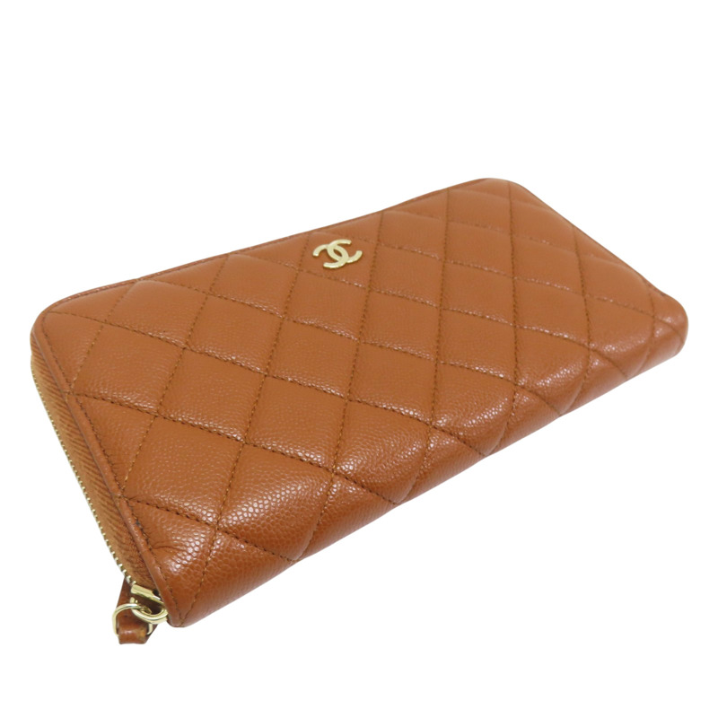 棕色 菱格紋 荔枝牛皮 拉鍊長夾【CHANEL 香奈兒】-2