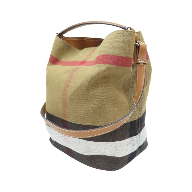 棕色 帆布 Ashby Hobo 手提包 【BURBERRY 巴寶莉】 3945742-2