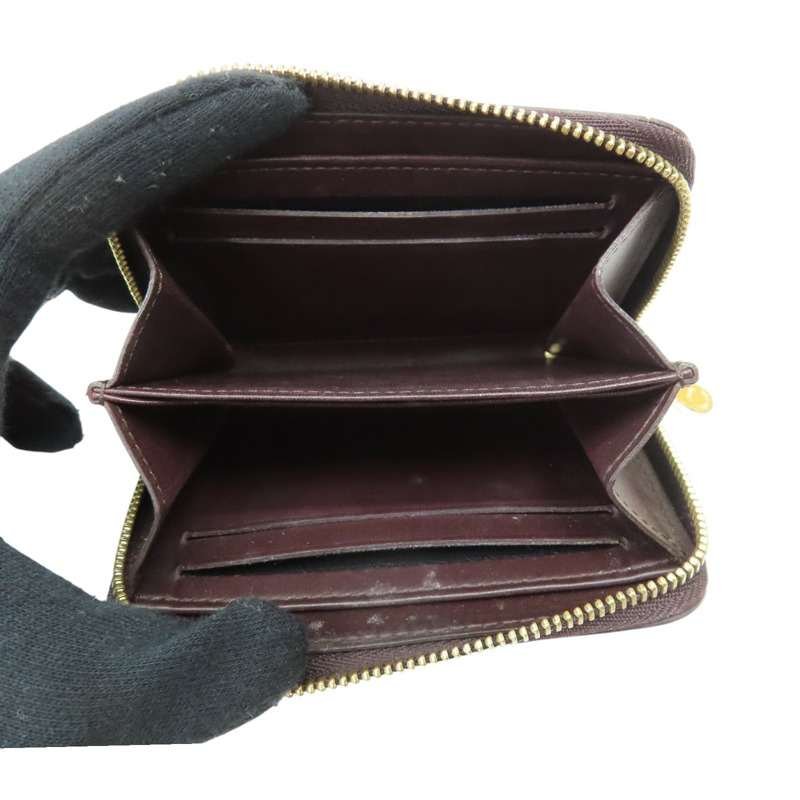 酒紅色 原花壓紋 漆皮 拉鍊 零錢包 M93607【LOUIS VUITTON LV 路易威登】 M93607-4