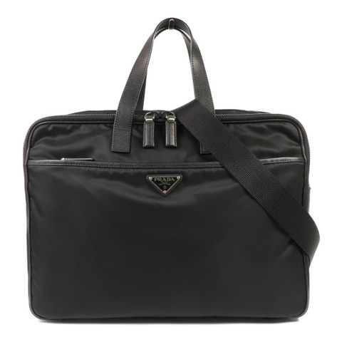 PRADA 尼龍/Saffiano皮革Briefcase銀扣手挽肩背兩用袋