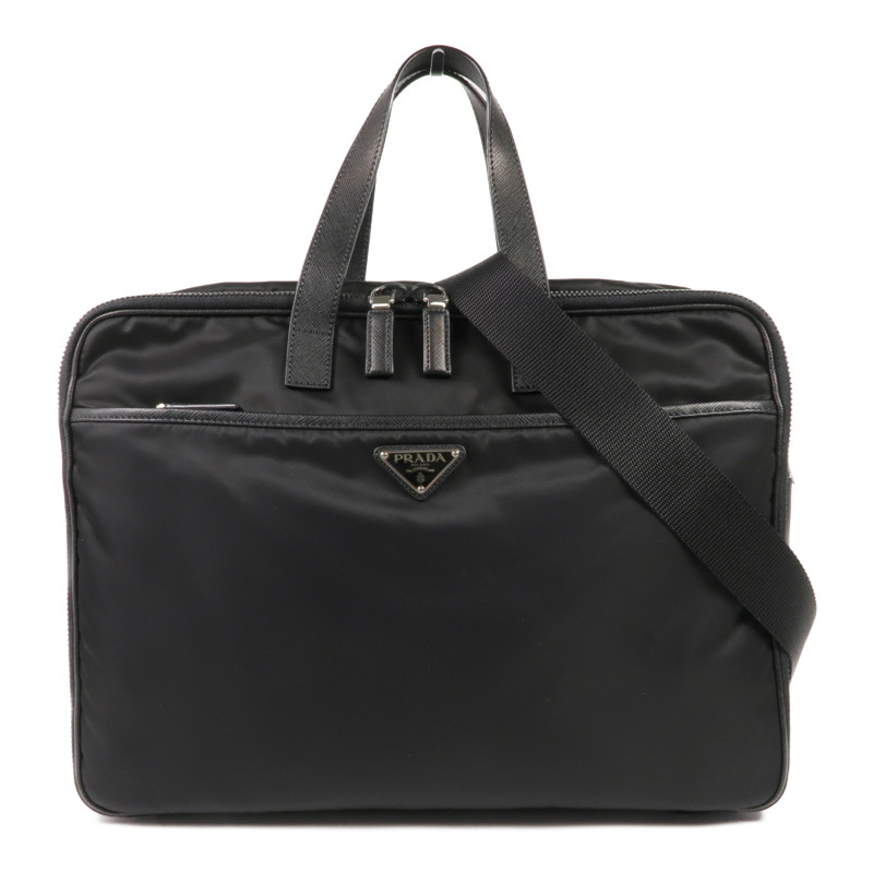 PRADA 尼龍/Saffiano皮革Briefcase銀扣手挽肩背兩用袋-0