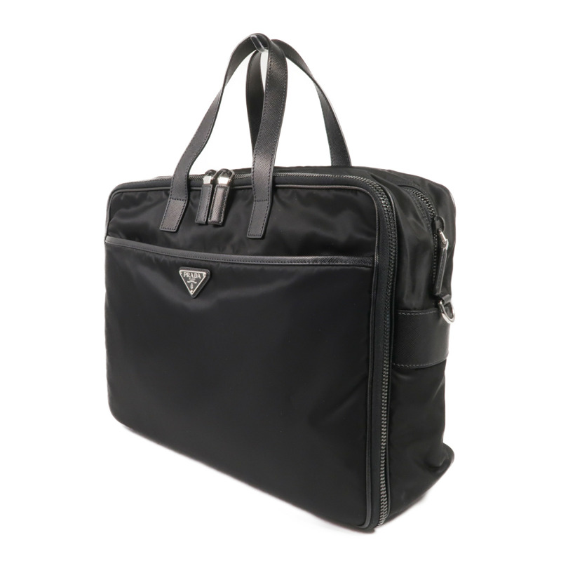 PRADA 尼龍/Saffiano皮革Briefcase銀扣手挽肩背兩用袋-2