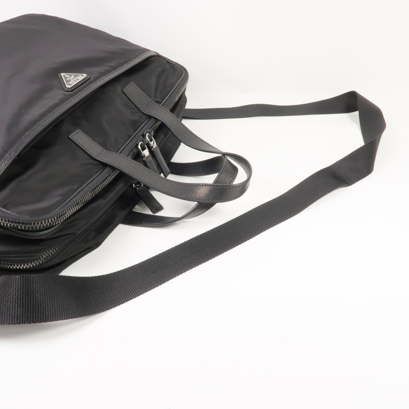 PRADA 尼龍/Saffiano皮革Briefcase銀扣手挽肩背兩用袋-4