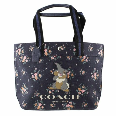 【COACH】桑妮兔聯名帆布托特包-黑底花朵