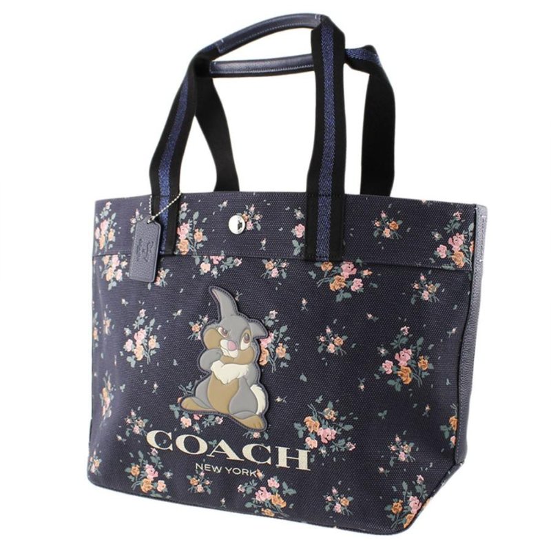 【COACH】桑妮兔聯名帆布托特包-黑底花朵-1