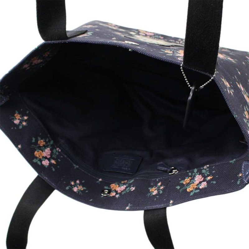 【COACH】桑妮兔聯名帆布托特包-黑底花朵-3