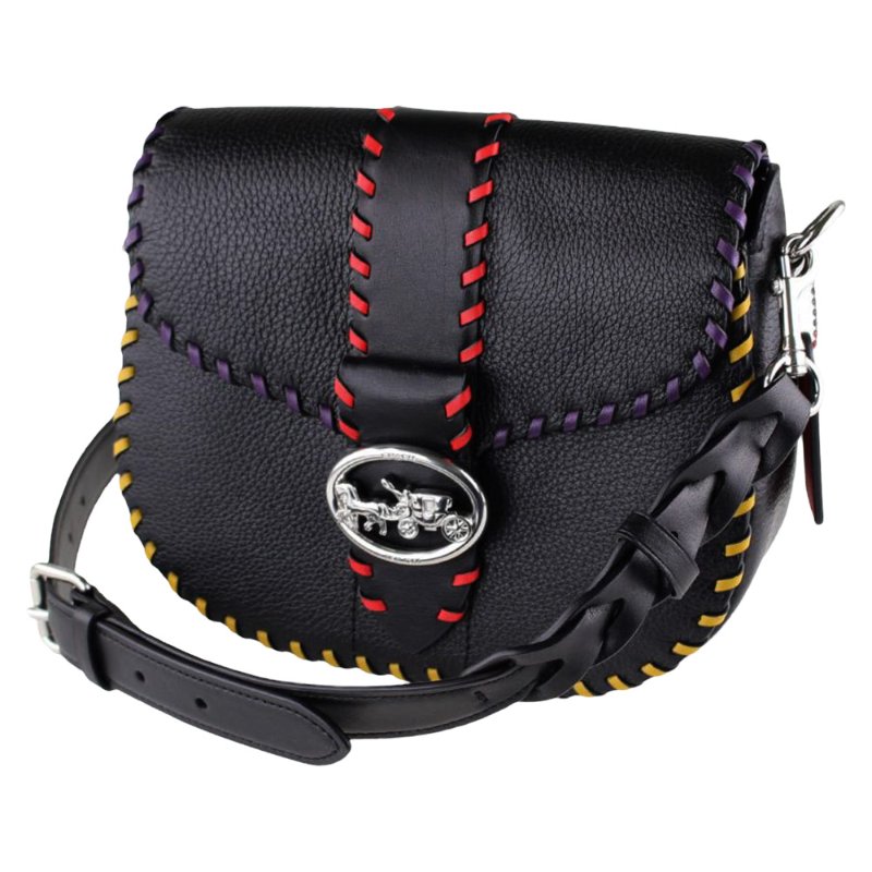 【COACH】皮革編織造型斜背包-黑色-1