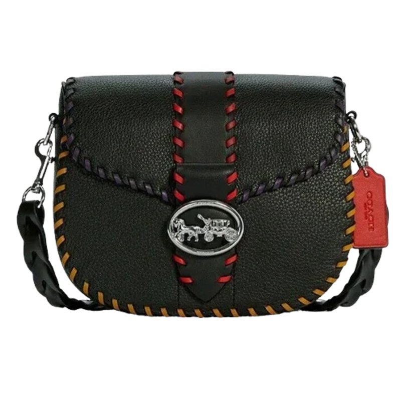 【COACH】皮革編織造型斜背包-黑色-4