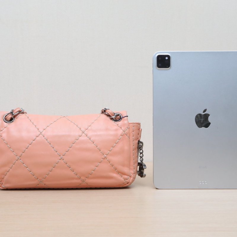 CHANEL 珊瑚粉牛皮11開銀扣CF季節款外縫線大菱格口蓋包肩背包-4