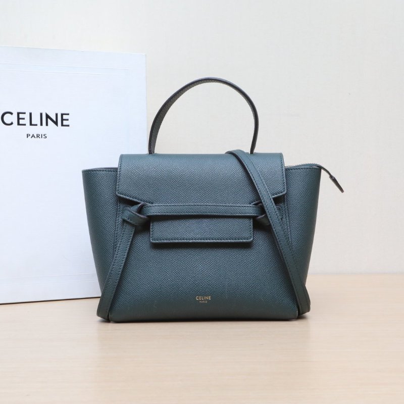 CELINE Belt鯰魚包Nano20墨綠色牛皮金扣肩背包-0