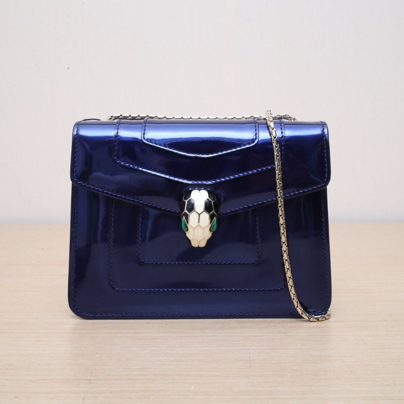 BVLGARI SerpentiForever鏈條蛇頭包方版20藍色牛皮肩背包-0