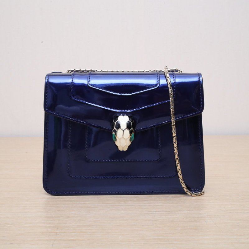 BVLGARI SerpentiForever鏈條蛇頭包方版20藍色牛皮肩背包-1