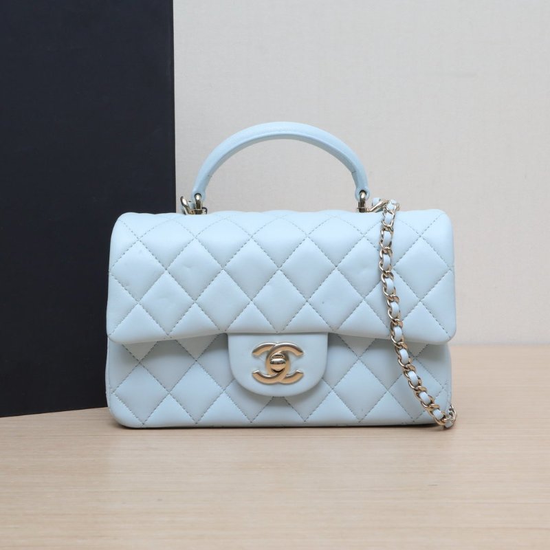 CHANEL CF手提大mini20藍色羊皮晶片開金扣21K肩背包-0