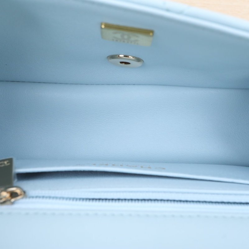 CHANEL CF手提大mini20藍色羊皮晶片開金扣21K肩背包-3