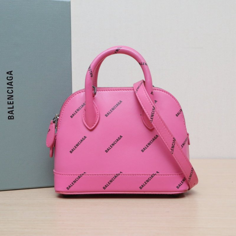 BALENCIAGA 玫紅牛皮滿印logomini貝殼包肩背包-0