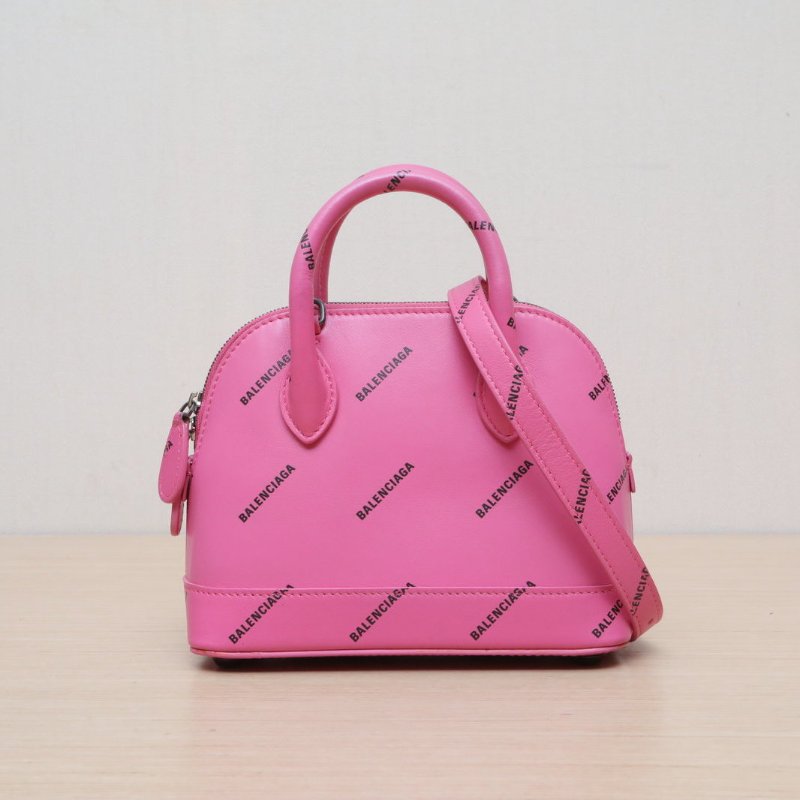 BALENCIAGA 玫紅牛皮滿印logomini貝殼包肩背包-1