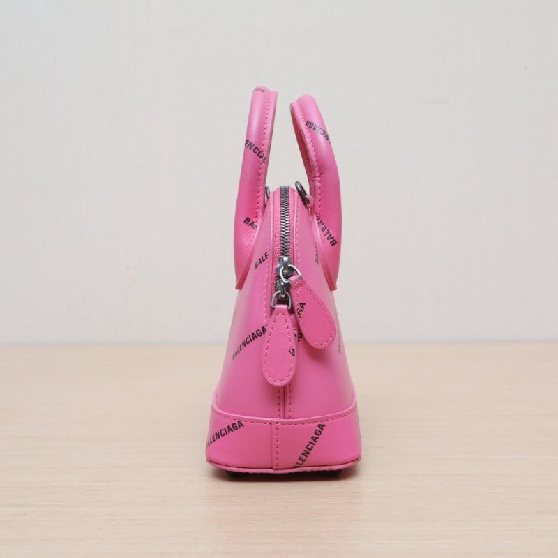 BALENCIAGA 玫紅牛皮滿印logomini貝殼包肩背包-3