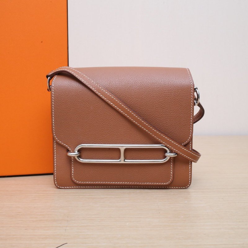 HERMES Roulis豬鼻子1937金棕色EC皮Z刻銀扣肩背包-0