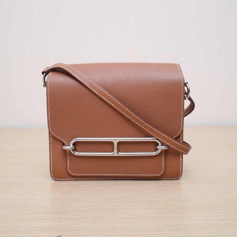 HERMES Roulis豬鼻子1937金棕色EC皮Z刻銀扣肩背包-1