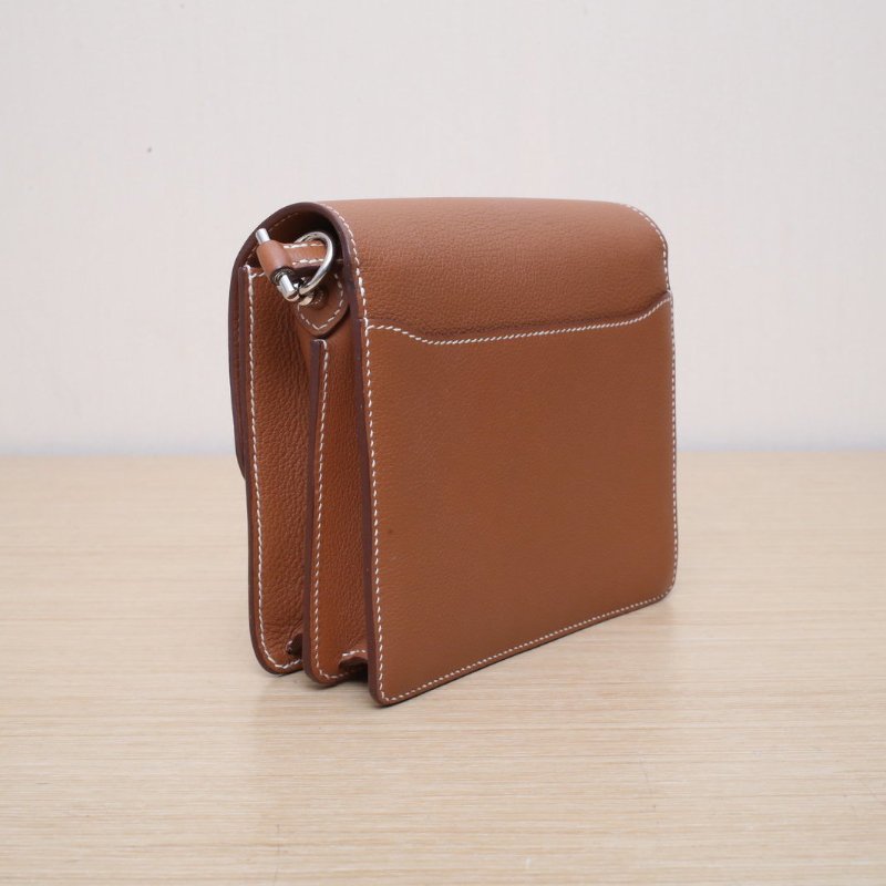 HERMES Roulis豬鼻子1937金棕色EC皮Z刻銀扣肩背包-4