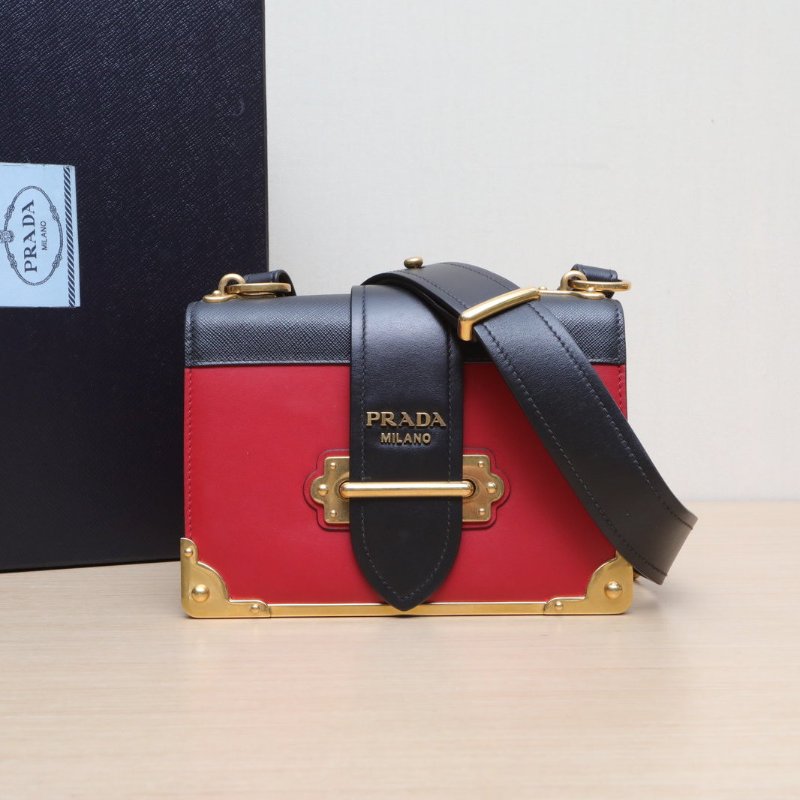 PRADA Cahier盒子包20拼色牛皮金扣肩背包-0