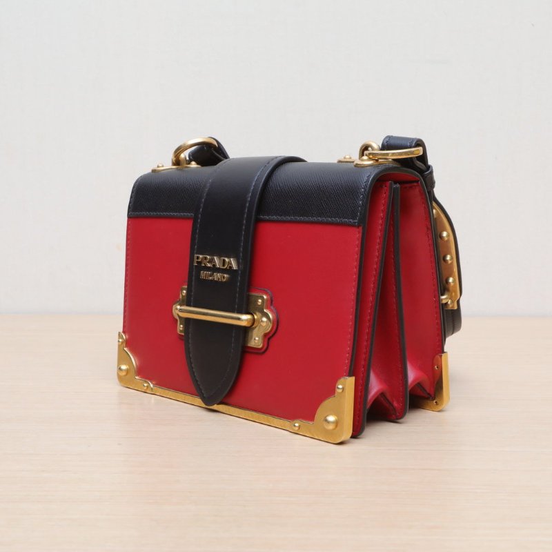 PRADA Cahier盒子包20拼色牛皮金扣肩背包-3