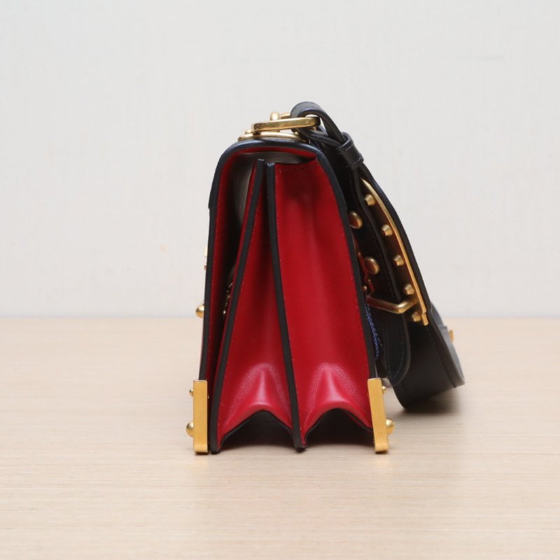 PRADA Cahier盒子包20拼色牛皮金扣肩背包-4