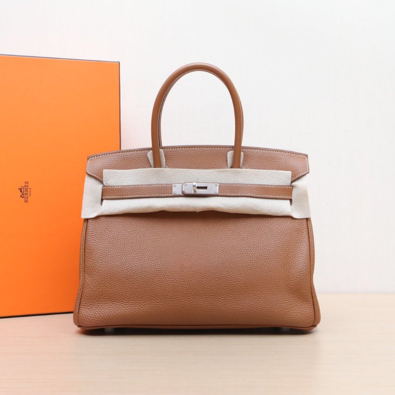 HERMES Birkin3037金棕色Togo皮A刻銀扣肩背包-0