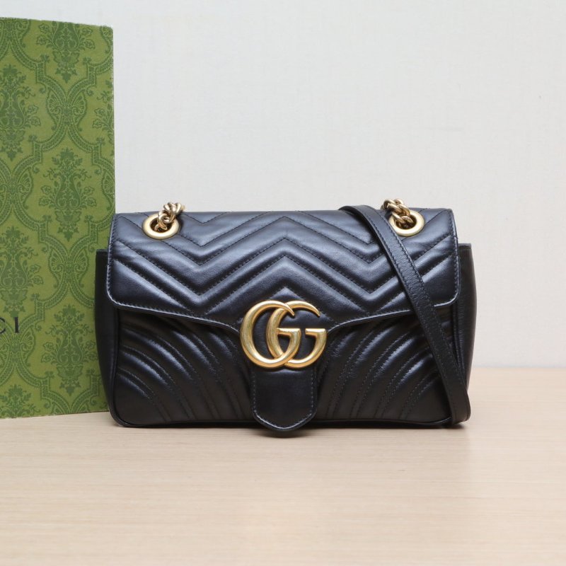 GUCCI GGMarmont肩背包小號26黑色牛皮金扣肩背包-0