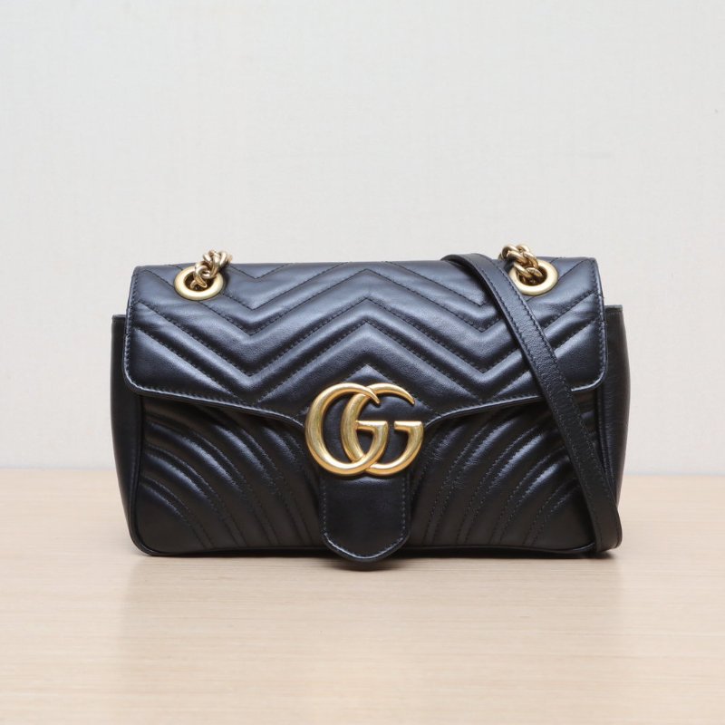 GUCCI GGMarmont肩背包小號26黑色牛皮金扣肩背包-1