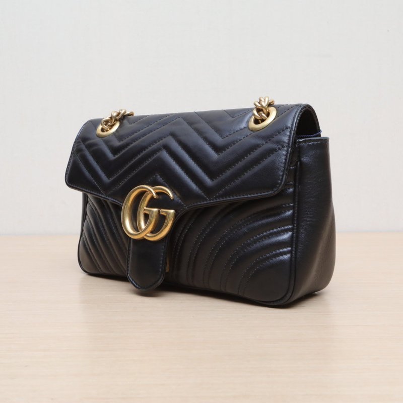 GUCCI GGMarmont肩背包小號26黑色牛皮金扣肩背包-3
