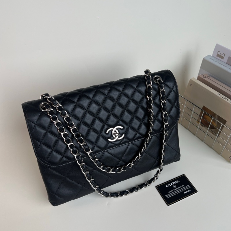 Chanel黑銀牛皮貝嫂公文機場包-0