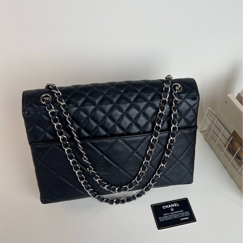 Chanel黑銀牛皮貝嫂公文機場包-1