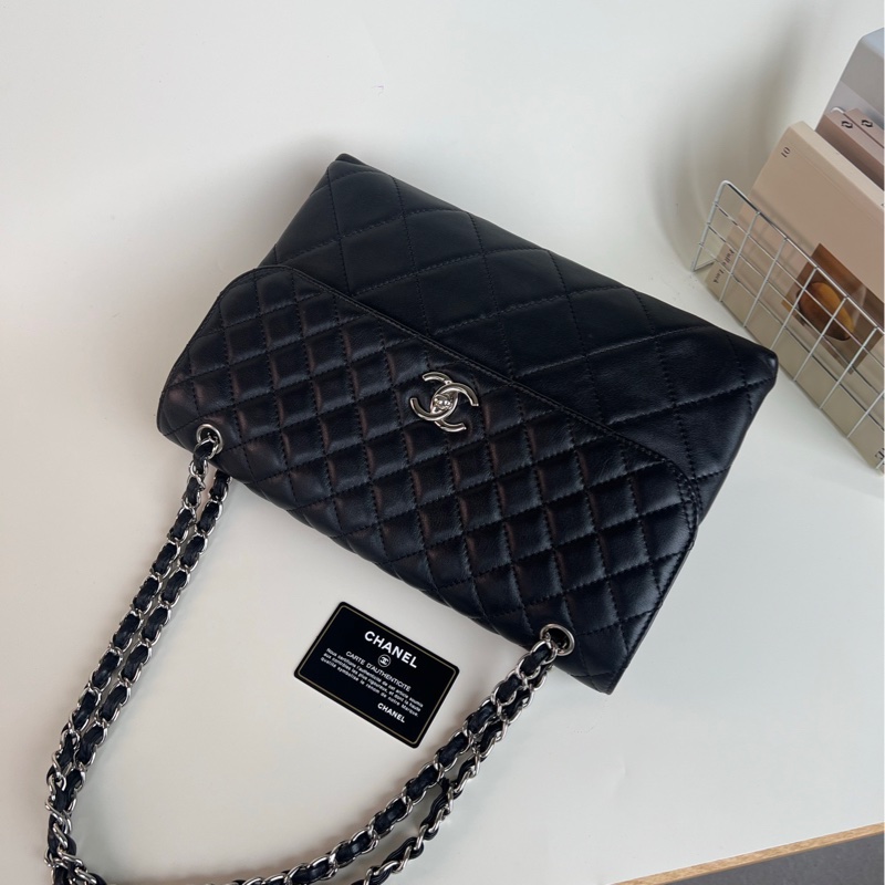 Chanel黑銀牛皮貝嫂公文機場包-2