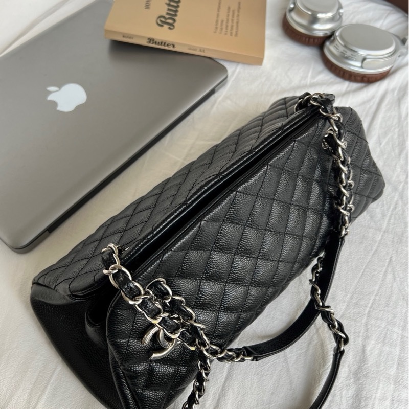 Chanel黑銀牛皮貝嫂公文機場包-3