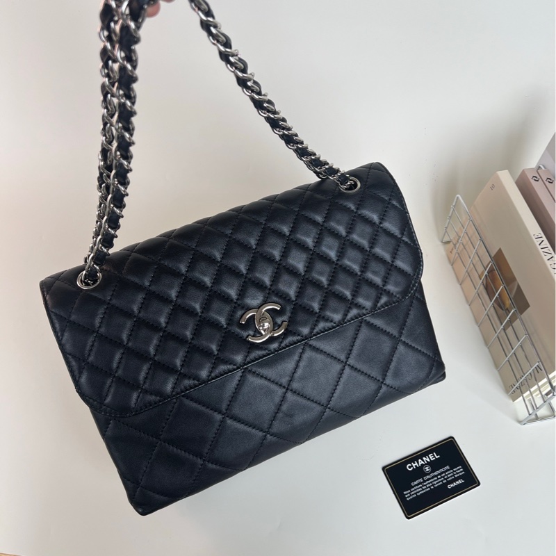 Chanel黑銀牛皮貝嫂公文機場包-4