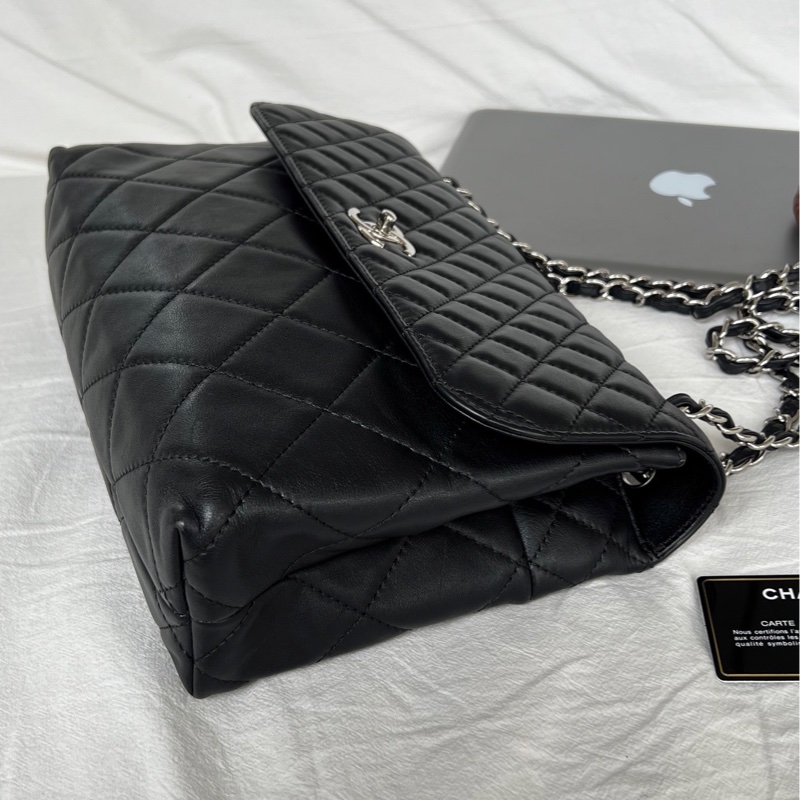 Chanel黑銀牛皮貝嫂公文機場包-5