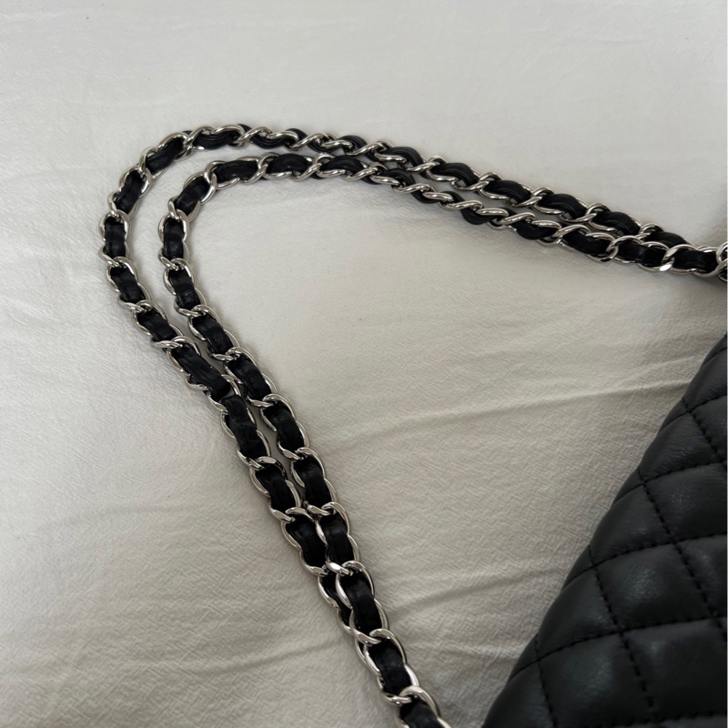 Chanel黑銀牛皮貝嫂公文機場包-12