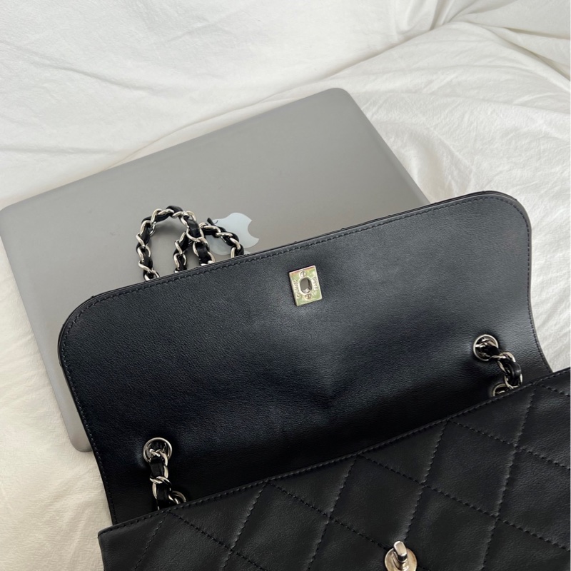 Chanel黑銀牛皮貝嫂公文機場包-13