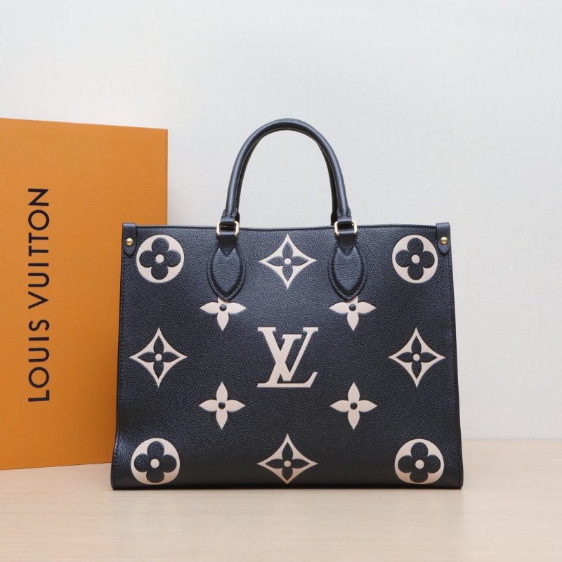 LOUIS VUITTON Onthego中號35牛皮2020黑白大Logo印花肩背包-0