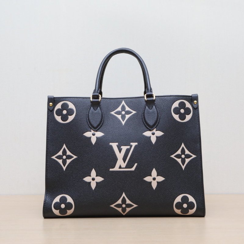 LOUIS VUITTON Onthego中號35牛皮2020黑白大Logo印花肩背包-1