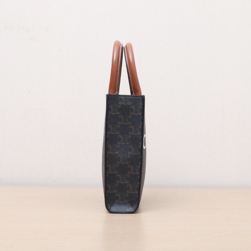 CELINE Cabas豎款手袋Mini凱旋門印花褐色人造革肩背包-3