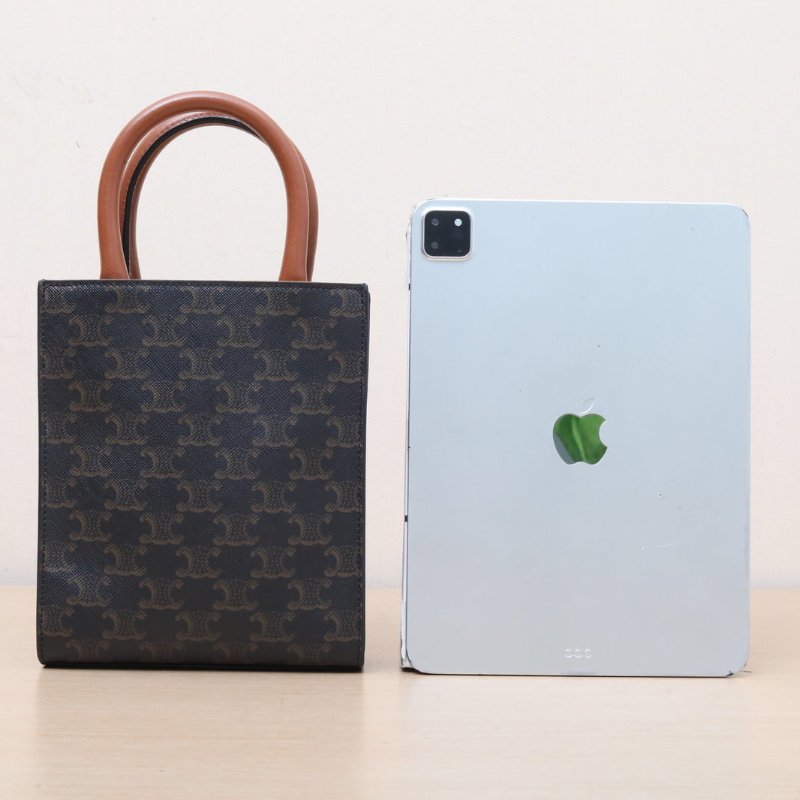 CELINE Cabas豎款手袋Mini凱旋門印花褐色人造革肩背包-4