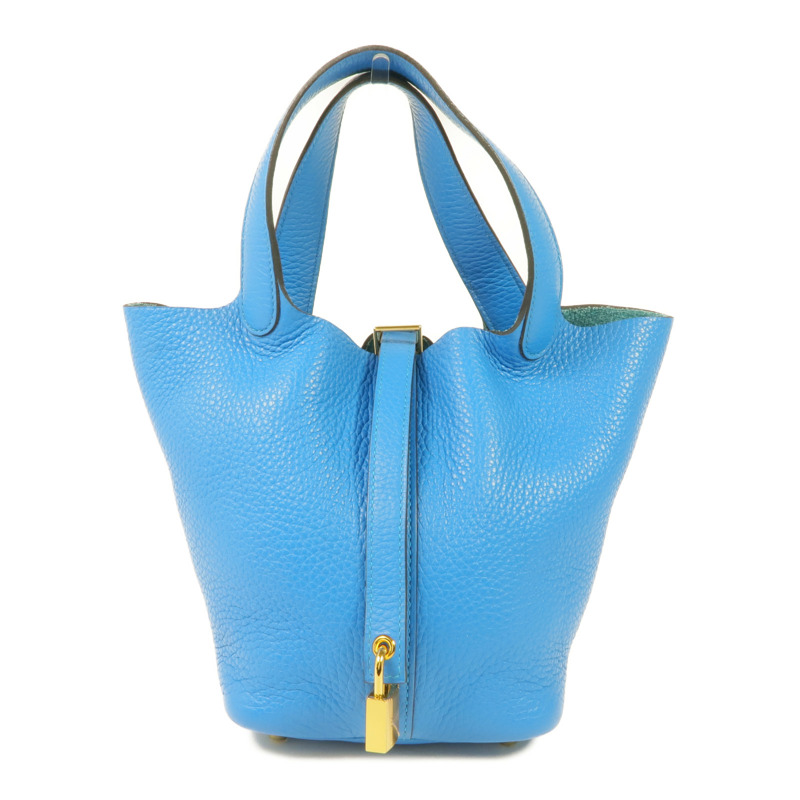 HERMES Clemence皮革Picotin PM金扣手挽袋 Bleu Zanzibar-0