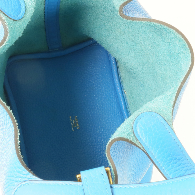 HERMES Clemence皮革Picotin PM金扣手挽袋 Bleu Zanzibar-10