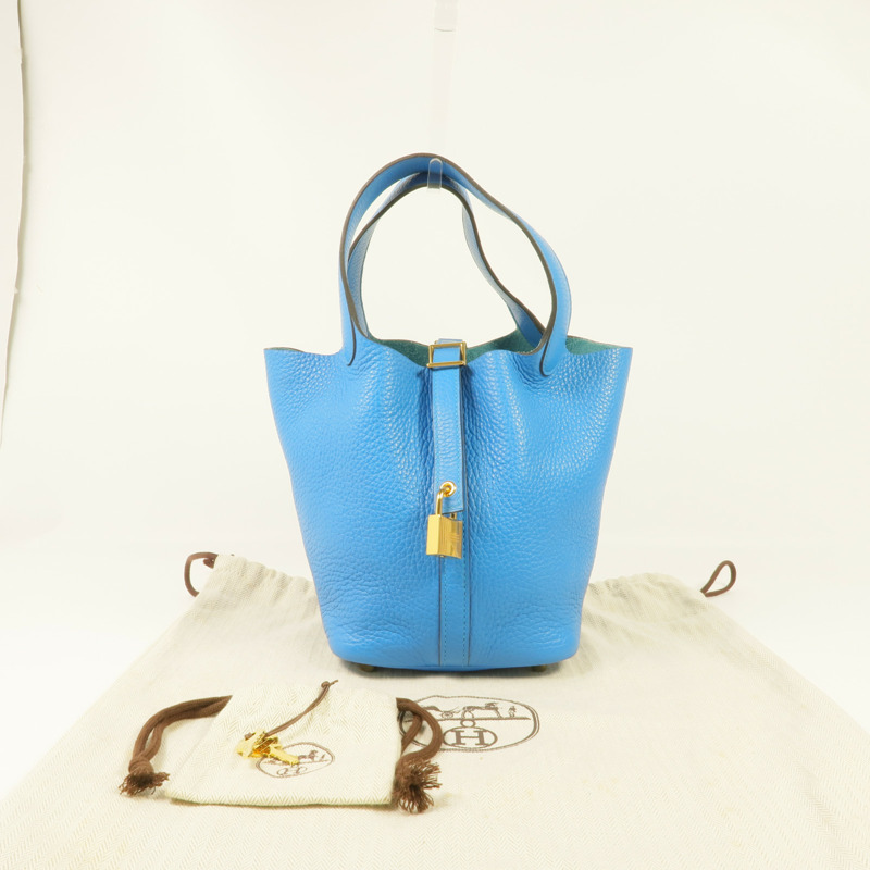 HERMES Clemence皮革Picotin PM金扣手挽袋 Bleu Zanzibar-16