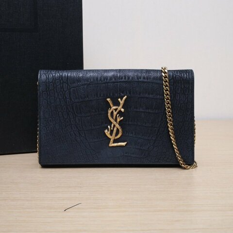 SAINT LAURENT 黑色牛皮金扣MONOGRAMwoc鏈條包肩背包