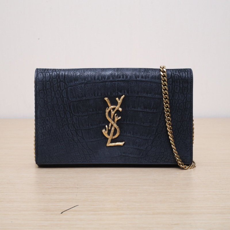 SAINT LAURENT 黑色牛皮金扣MONOGRAMwoc鏈條包肩背包-1